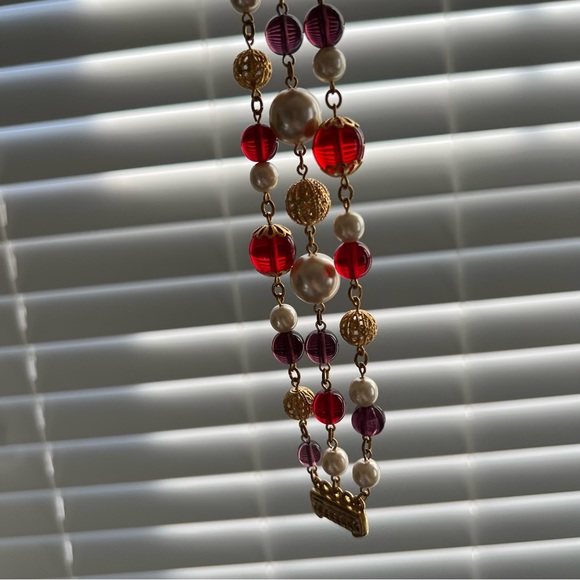 🔖Ben-Amun 24-karat Gold-plated Faux Pearl Ruby Bracelet Designer Red Purple - Picture 9 of 11